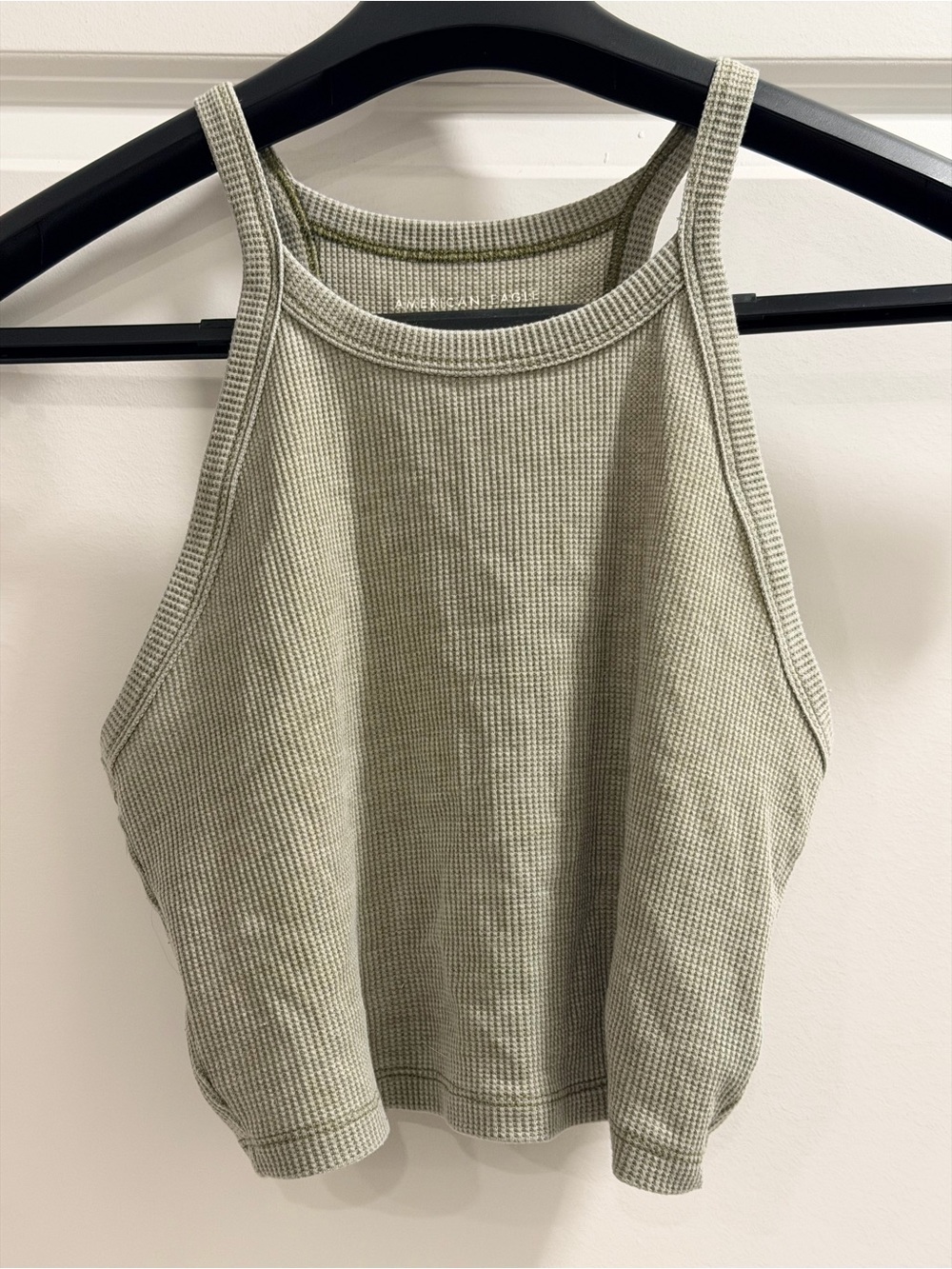 American Eagle Outfitters Sage Green Waffle Knit High-Neck Tank